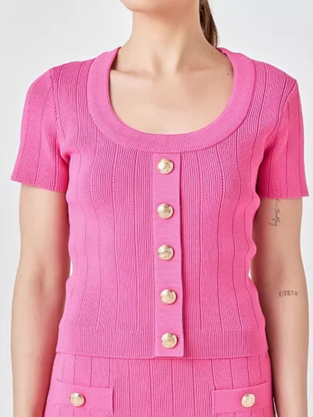 NWT Anthropology Endless Rose Top Gold Buttons Pink L